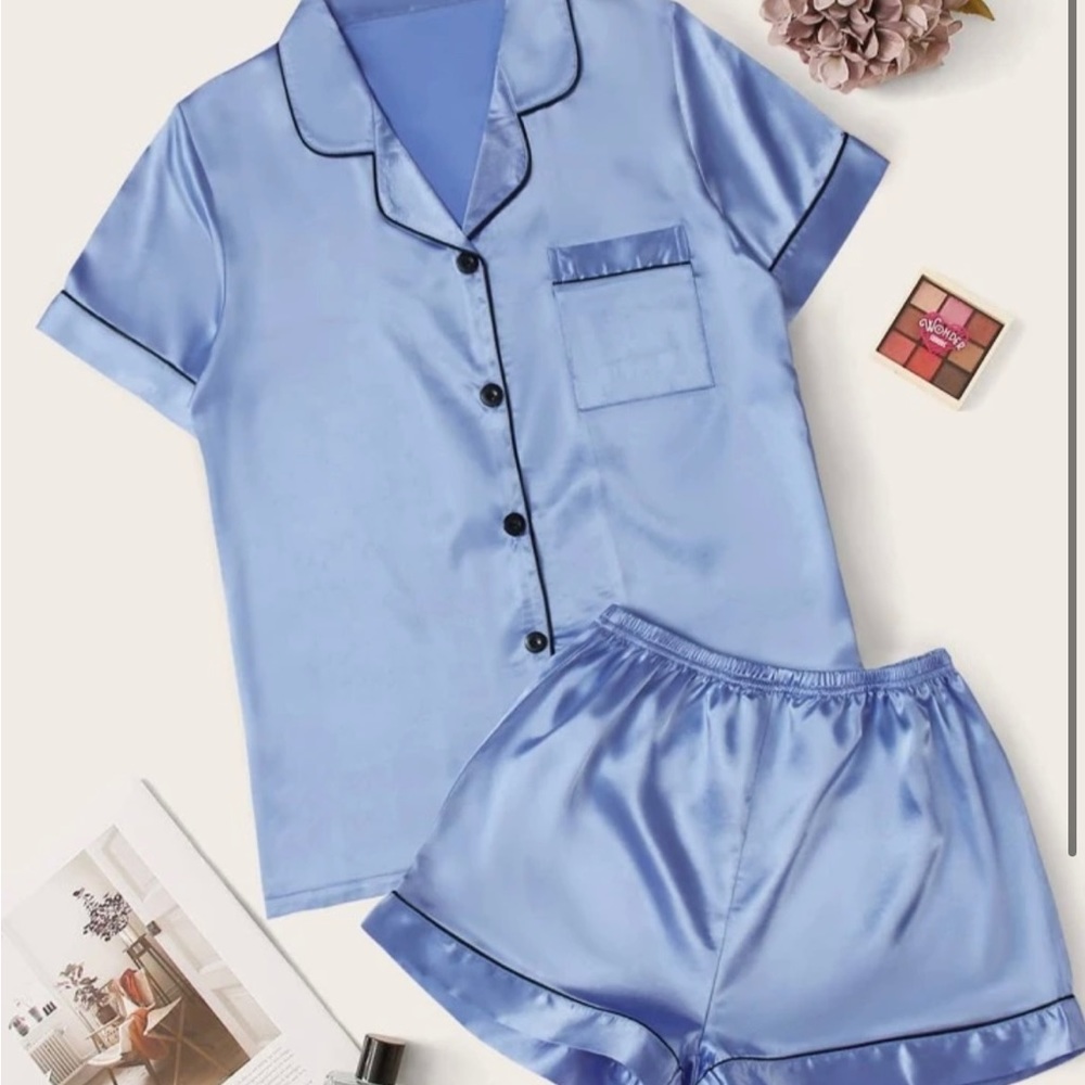 Dusty Blue Satin PJ set